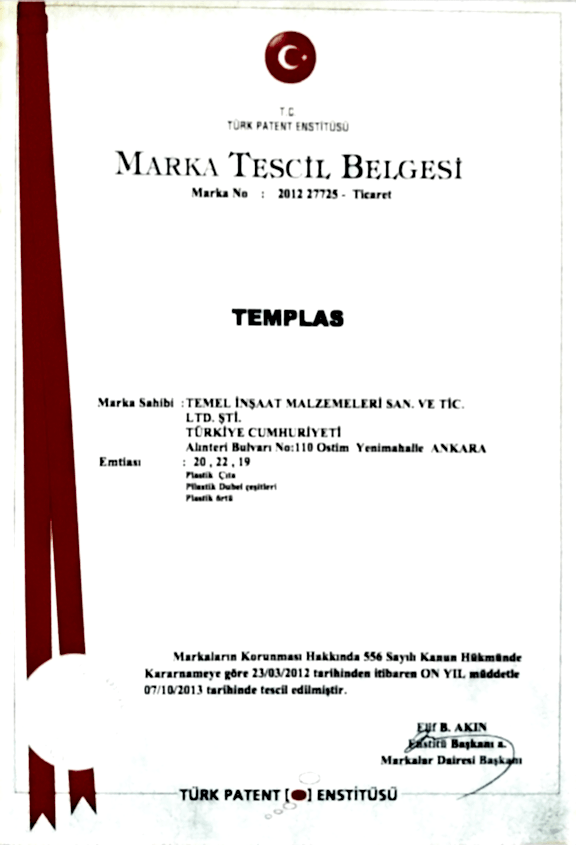Templas Marka Tescil Belgesi